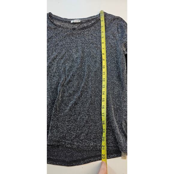 Free people size LG sheer shimmery black layering top long sleeve see through - Picture 6 of 7